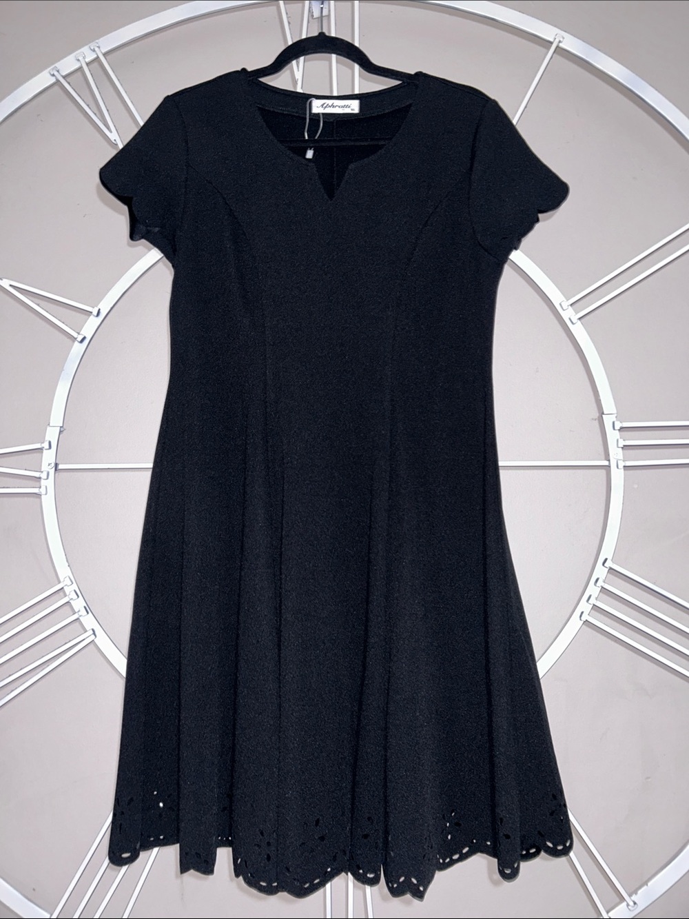 NWOT Aphratti Midi Fit&Flare w/ Scalloped Sleeves and Laser-Cut Hem Skater Dress